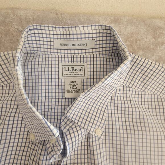 LL Bean Shirt Mens Size L White Black Blue Plaid Button Up Long Sleeve Casual - Picture 3 of 6